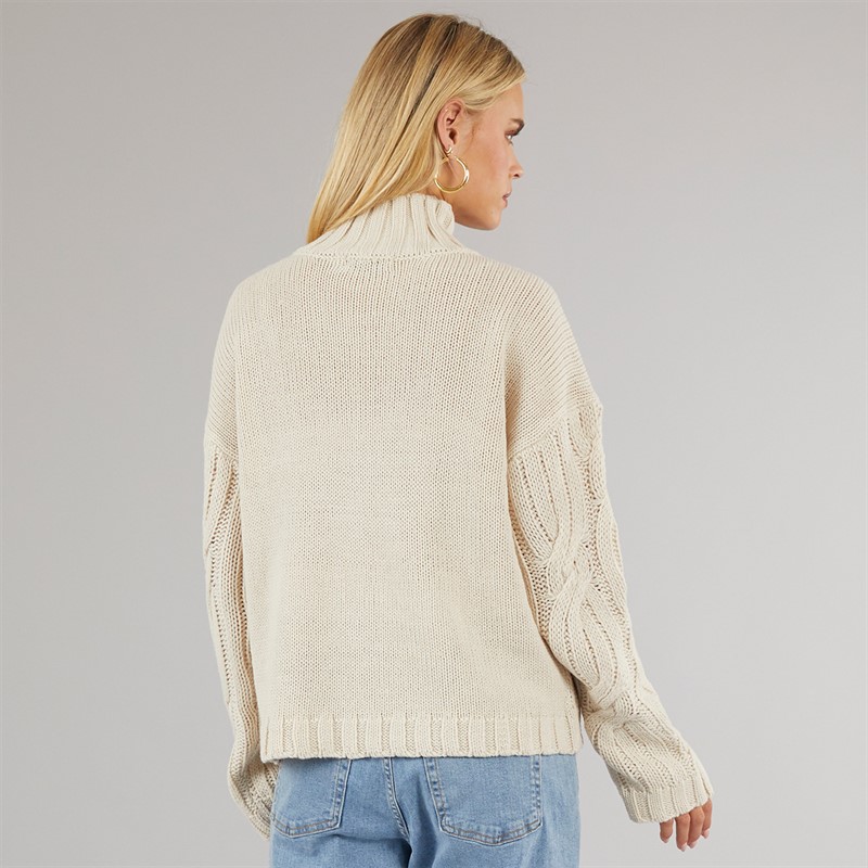 Brave Soul Womens Cybil Turtle Neck Cable Jumper Oatmeal
