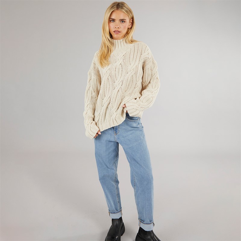 Brave Soul Womens Cybil Turtle Neck Cable Jumper Oatmeal