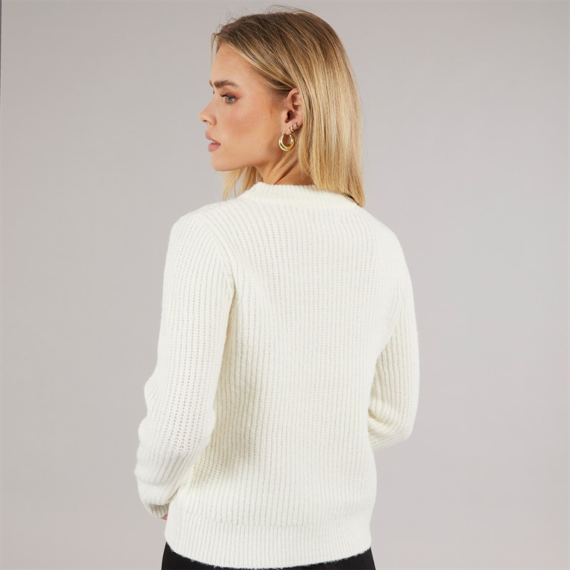 Brave Soul Womens Fisherman Crew Neck Jumper Cream/Black Bows