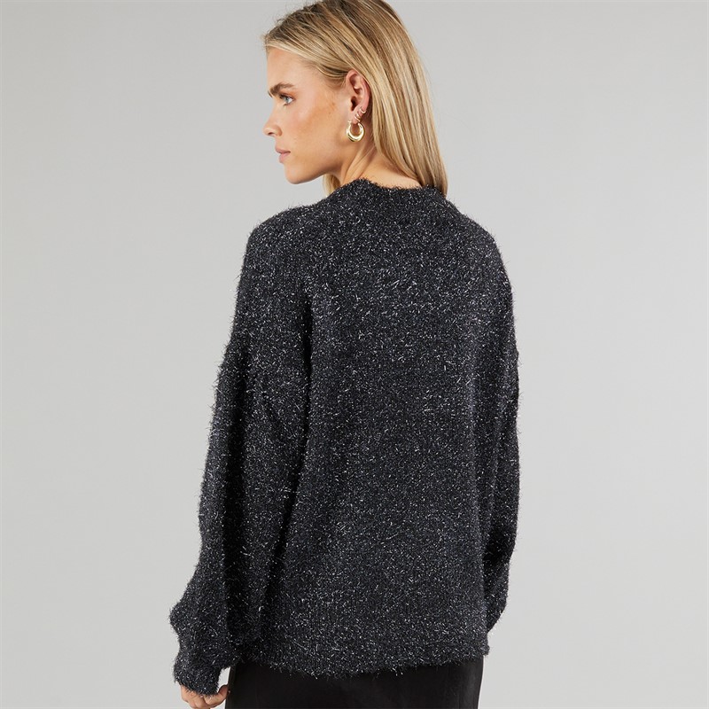 Brave Soul Womens Tinsel Crew Neck Jumper Navy