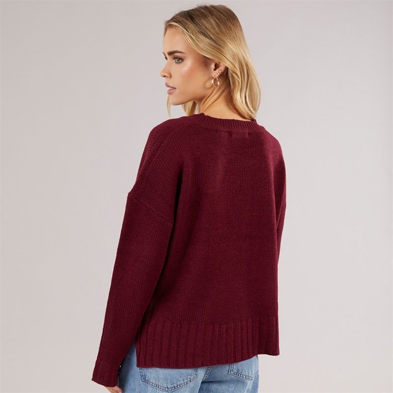 Brave Soul Womens Boyce Crew Neck Jumper Wine