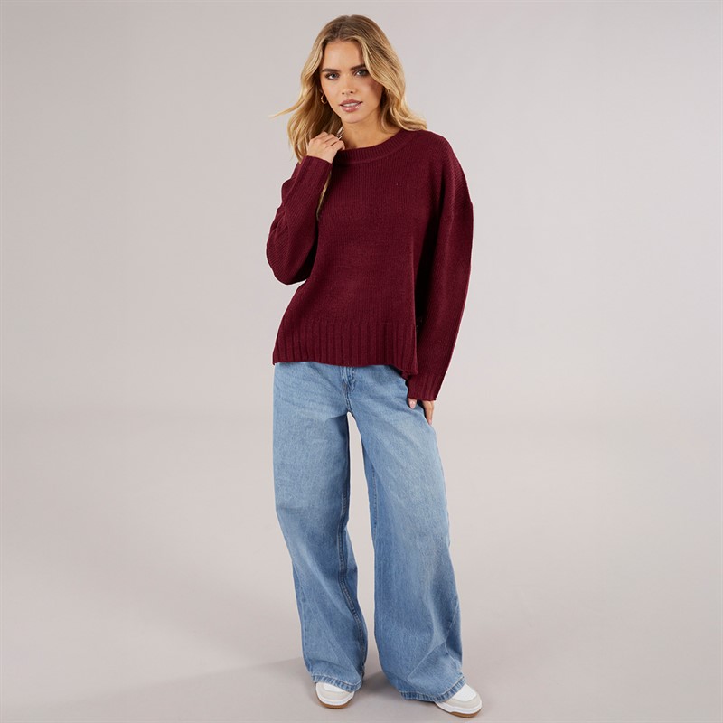 Brave Soul Womens Boyce Crew Neck Jumper Wine