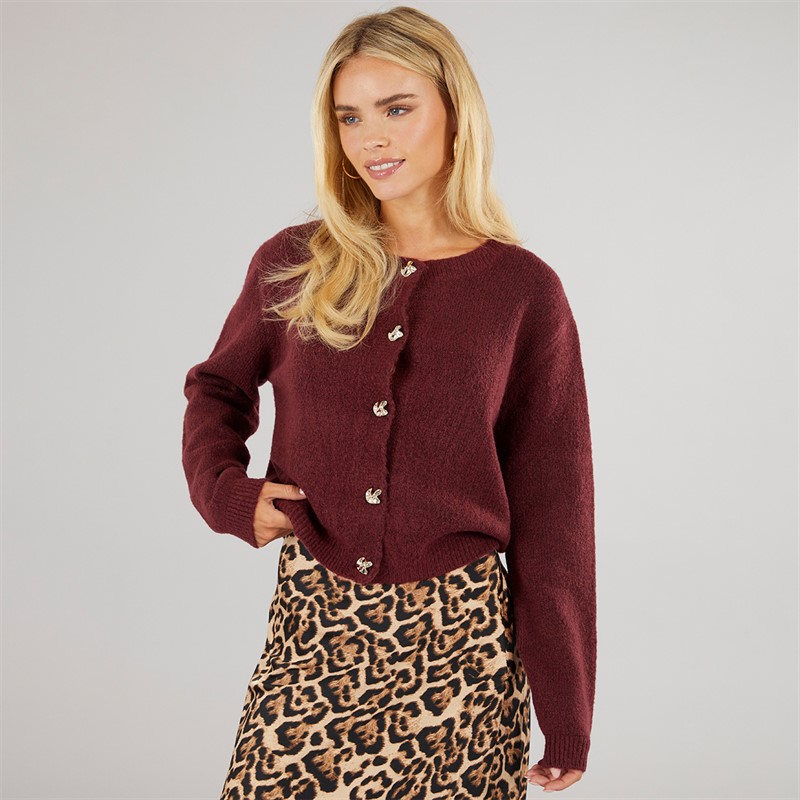 Brave Soul Womens Eva Cardigan Aubergine