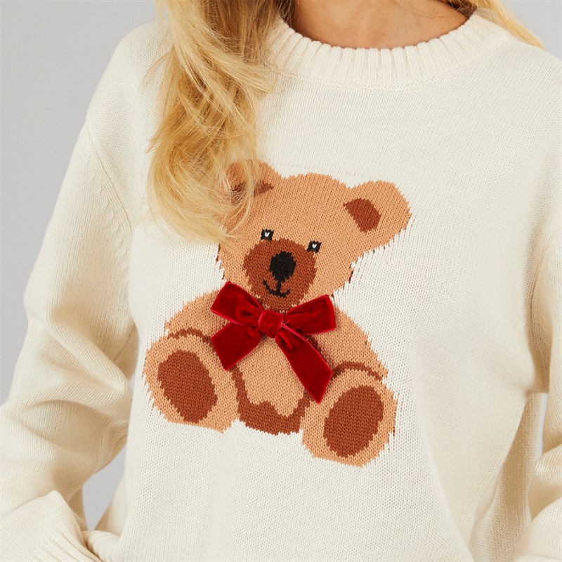 Brave Soul Womens Ted Crew Neck Jumper Cream