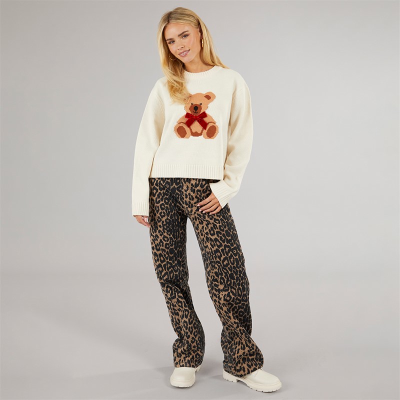 Brave Soul Womens Ted Crew Neck Jumper Cream