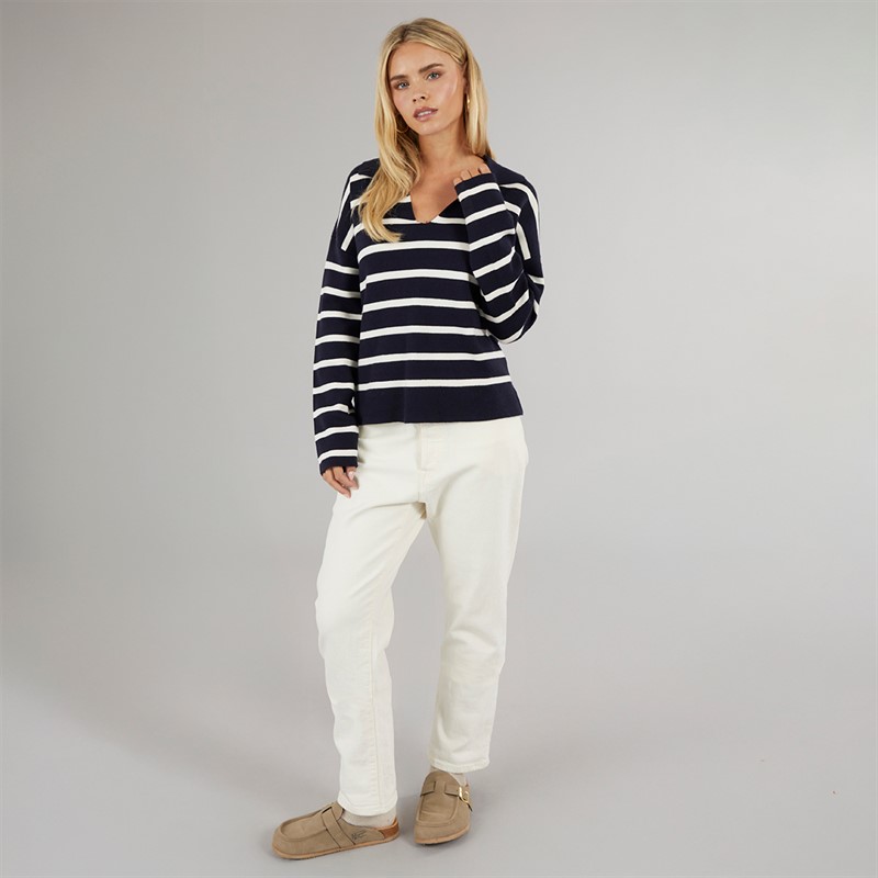Brave Soul Womens Stripe Jumper Navy/Ivory Stripe