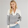 Brave Soul Womens Hibiscus Stripe Half Zip Jumper Ivory/Navy Stripe