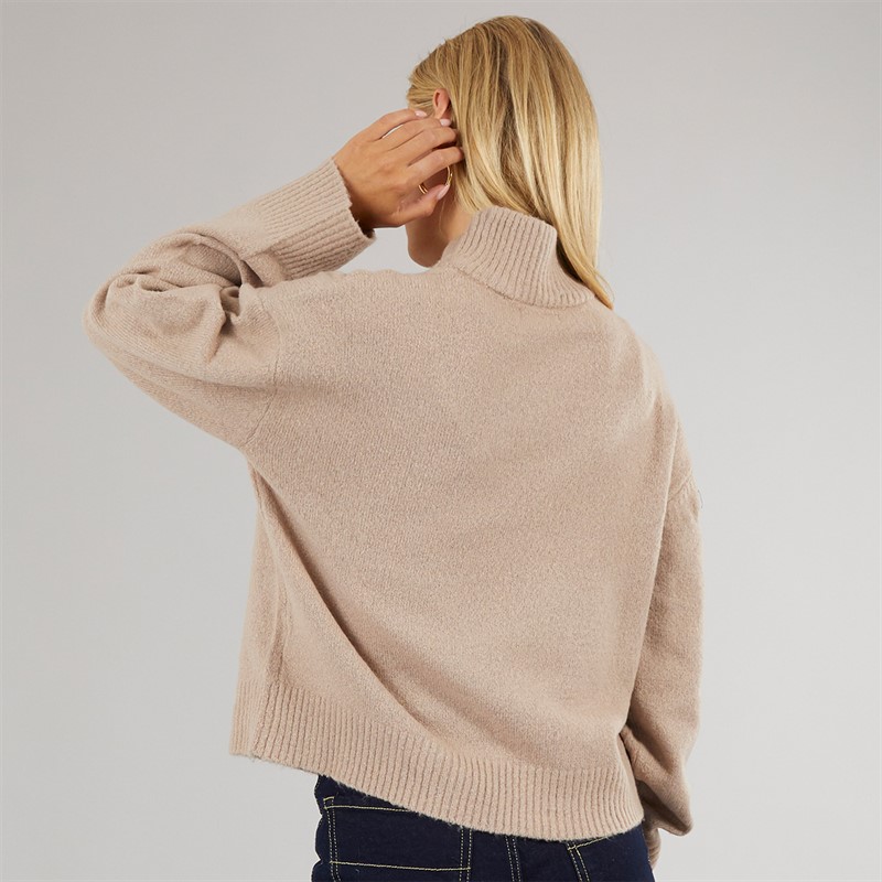 Brave Soul Womens Mossom Turtle Neck Jumper Mink Melange