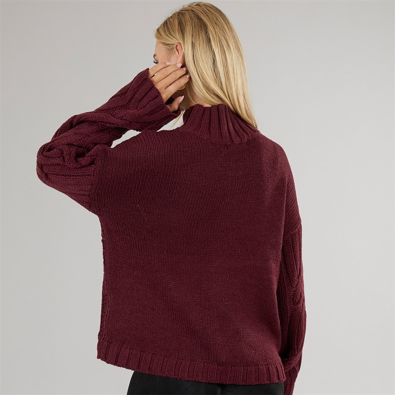 Brave Soul Womens Cybil Turtle Neck Cable Jumper Aubergine
