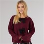 Brave Soul Womens Miya Fisherman Cardigan Aubergine/Black Bow