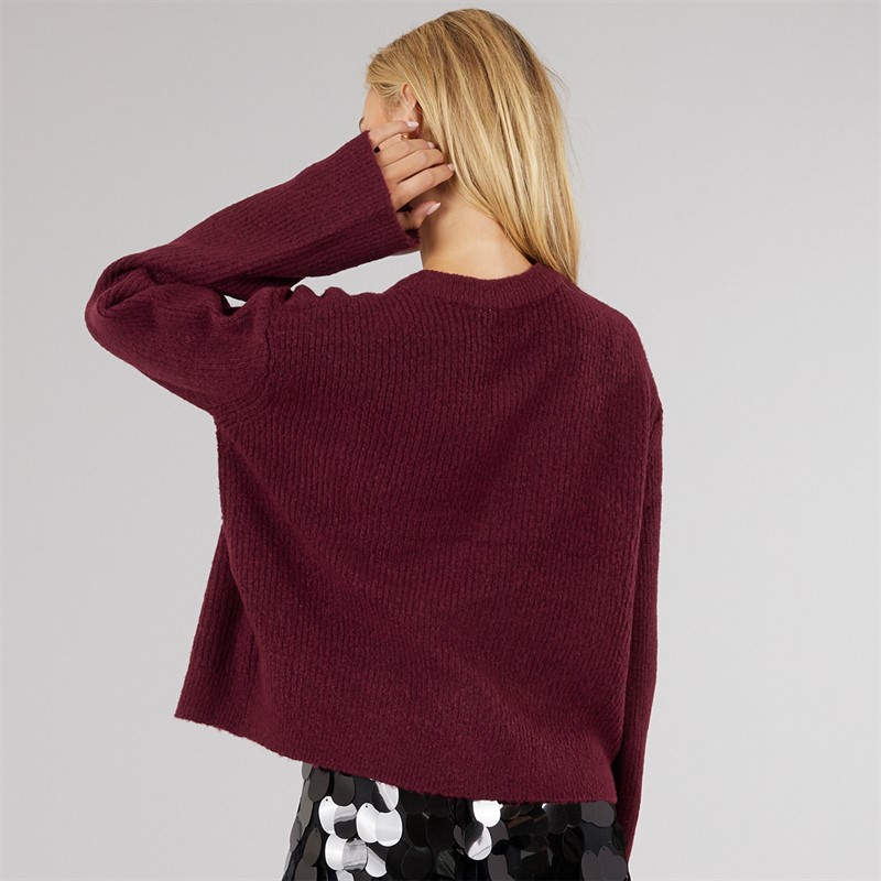 Brave Soul Womens Miya Fisherman Cardigan Aubergine/Black Bow