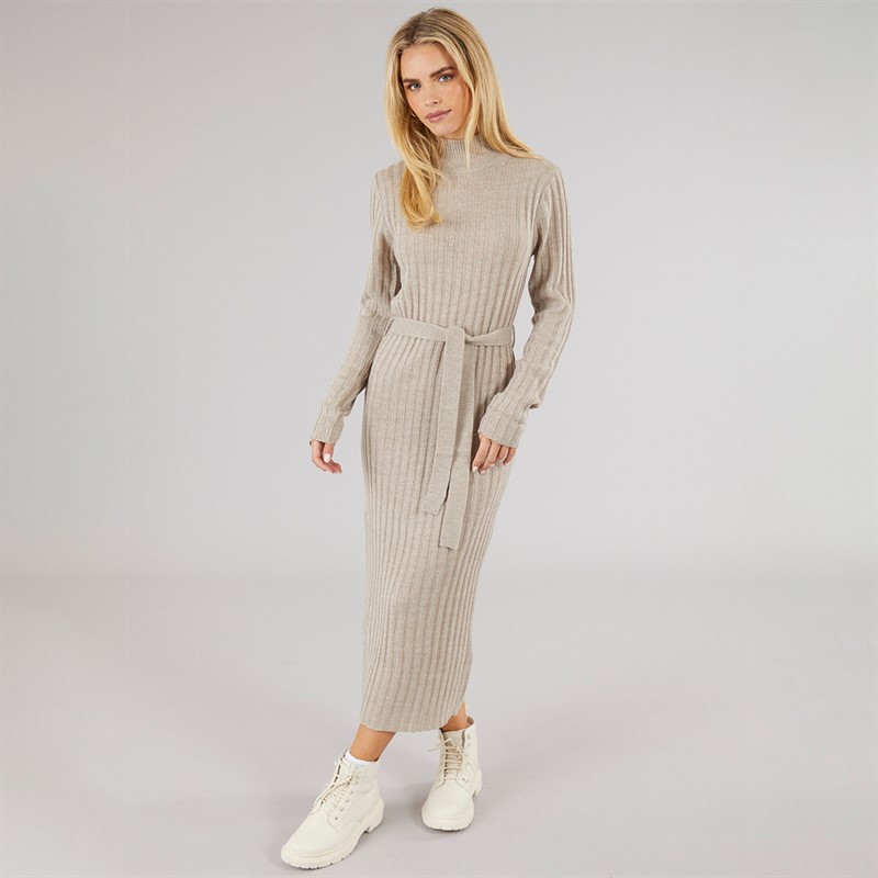 Brave Soul Womens Murphy Roll Neck Rib Dress Mink