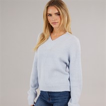 Brave Soul Womens Sydney V-Neck Fisherman Jumper Pastel Blue