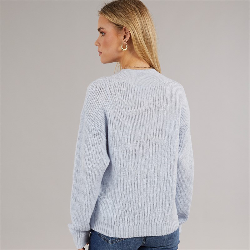 Brave Soul Womens Sydney V-Neck Fisherman Jumper Pastel Blue