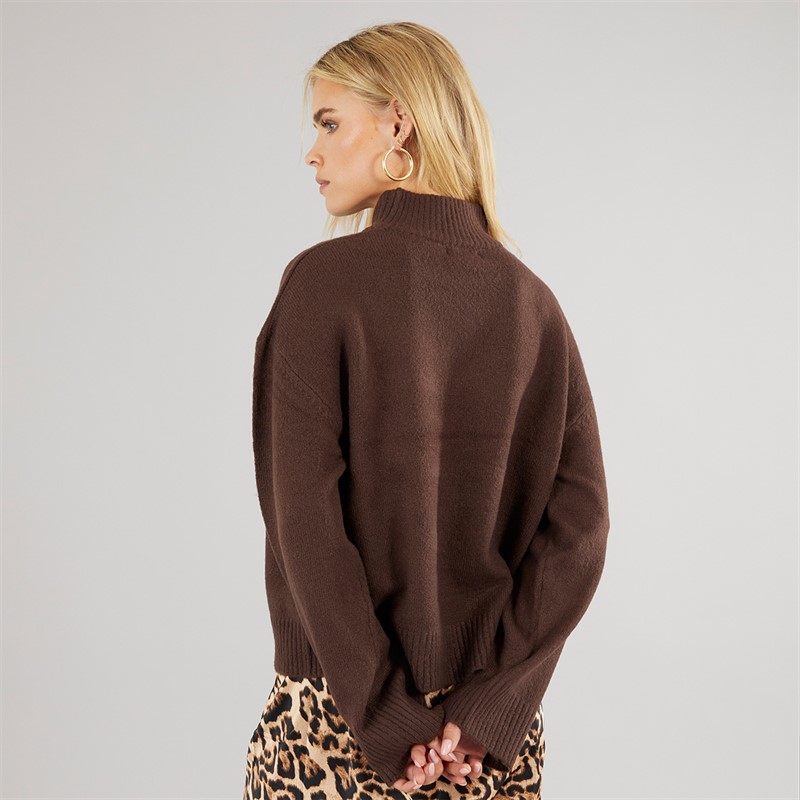 Brave Soul Womens Mossom Turtle Neck Jumper Brown Melange