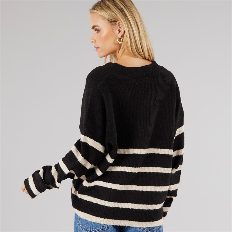 Brave Soul Womens Ingles Cardigan Black/Oatmeal Stripe