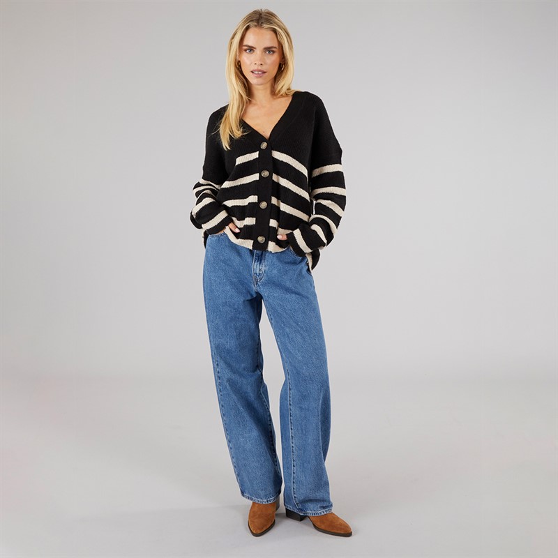 Brave Soul Womens Ingles Cardigan Black/Oatmeal Stripe