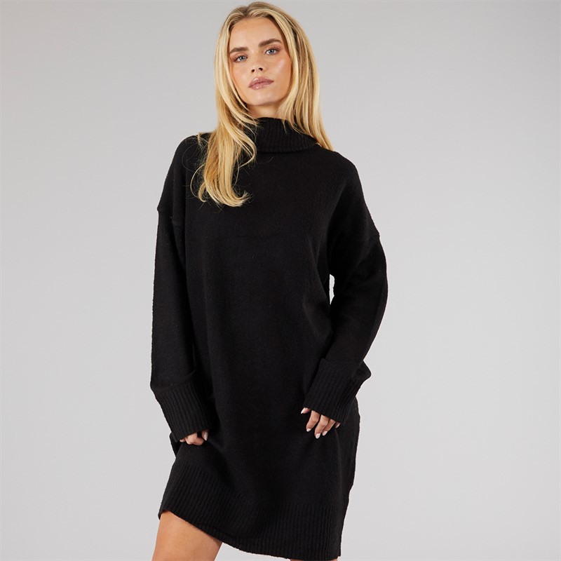 Brave Soul Womens Mingly Roll Neck Knitted Dress Black