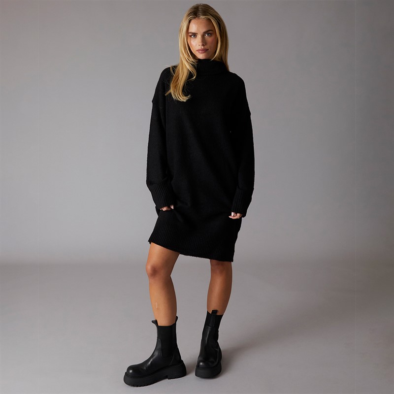 Brave Soul Womens Mingly Roll Neck Knitted Dress Black