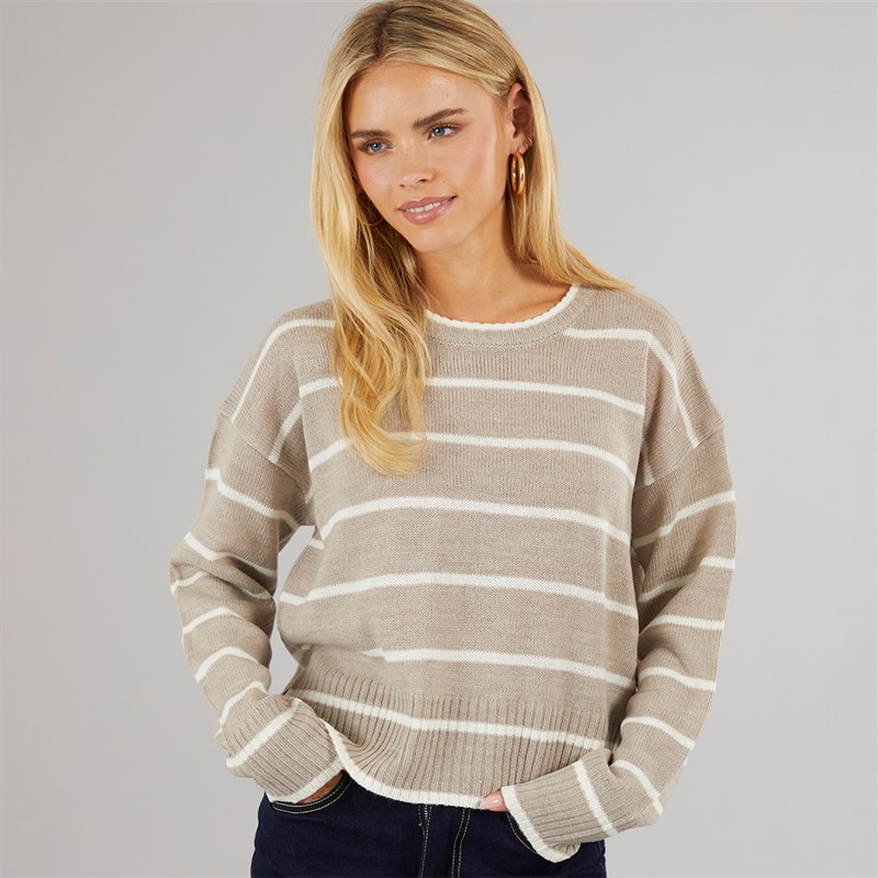 Womens Mason Crew Neck Jumper Mink/White Stripe - Size M