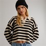 Brave Soul Womens Varria Collar Jumper Oatmeal/Black Stripe