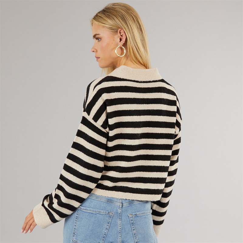 Brave Soul Womens Varria Collar Jumper Oatmeal/Black Stripe