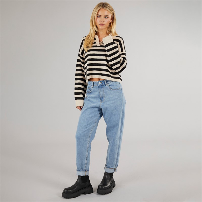 Brave Soul Womens Varria Collar Jumper Oatmeal/Black Stripe