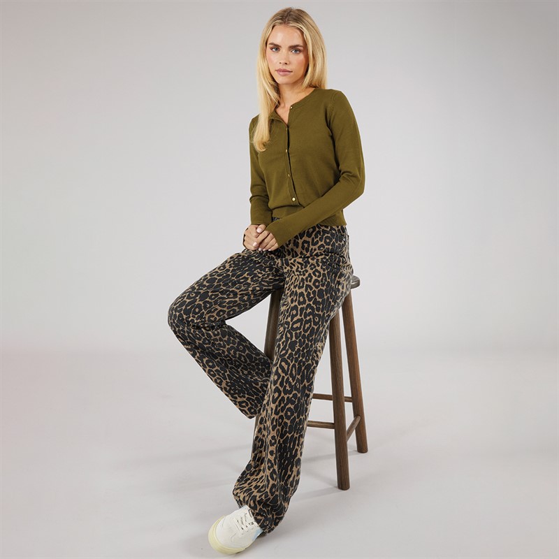 Brave Soul Womens Smarter Crew Neck Cardigan Khaki