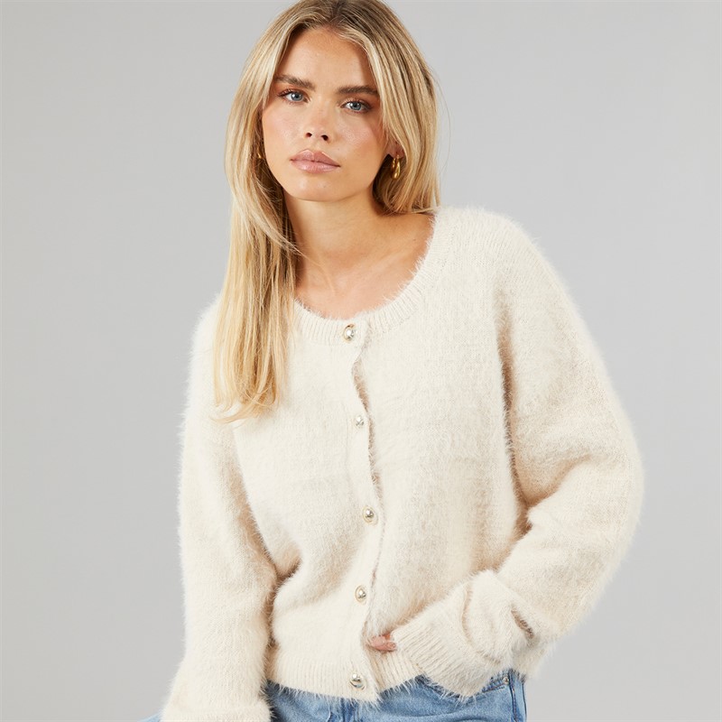Brave Soul Womens Cloud Fluffy Cardigan Oatmeal