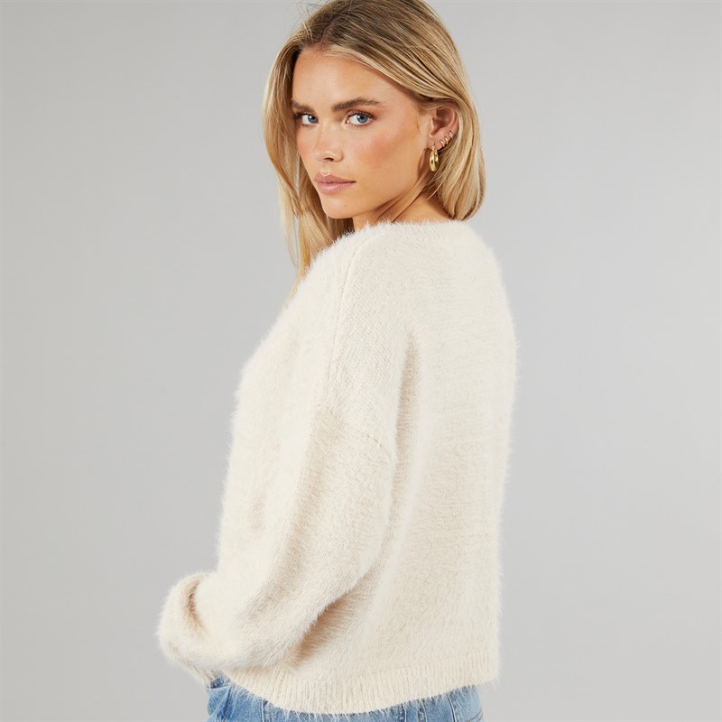 Brave Soul Womens Cloud Fluffy Cardigan Oatmeal