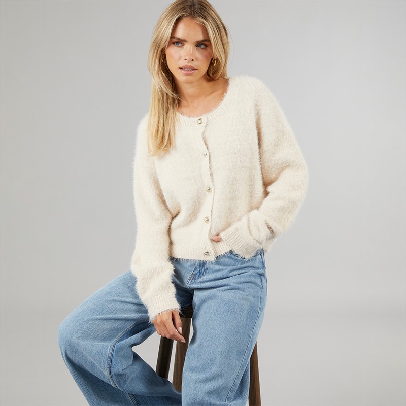 Brave Soul Womens Cloud Fluffy Cardigan Oatmeal