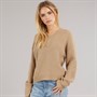 Brave Soul Womens Sydney V-Neck Fisherman Jumper Mink