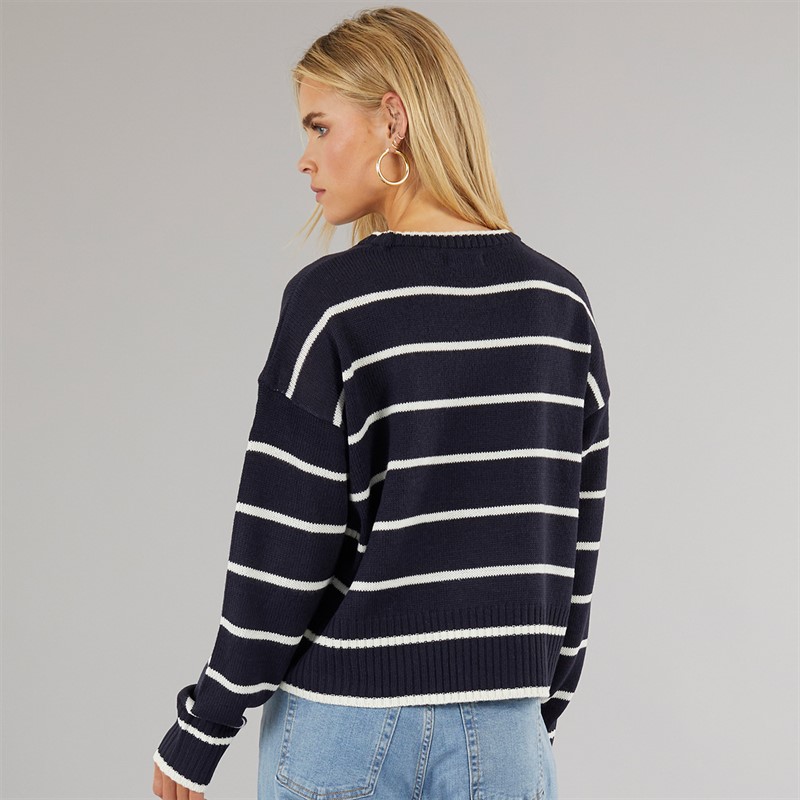 Brave Soul Womens Mason Crew Neck Jumper Navy/White Stripe