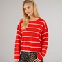 Brave Soul Womens Mason Crew Neck Jumper Red/Pink Stripe