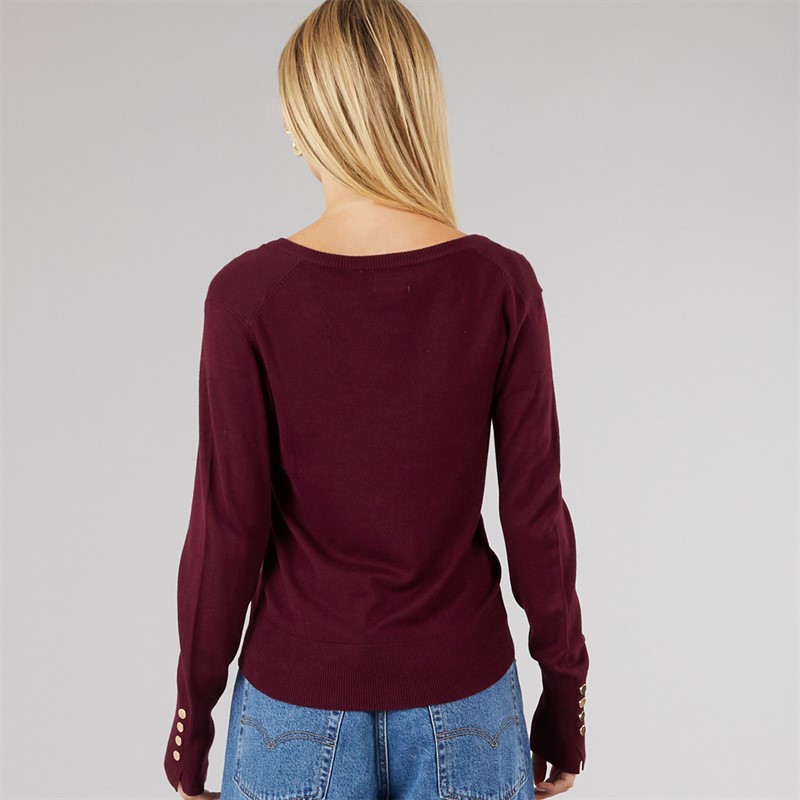 Brave Soul Womens Ivy V Neck Jumper Wine