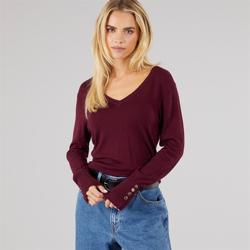 Brave Soul Womens Ivy V Neck Jumper Wine