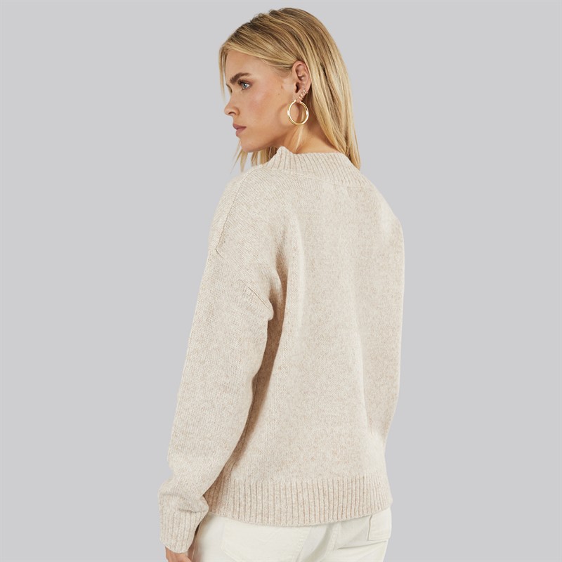 Brave Soul Womens Jonie V-Neck Jumper Oatmeal
