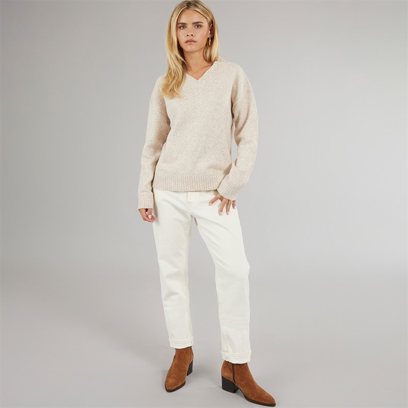 Brave Soul Womens Jonie V-Neck Jumper Oatmeal