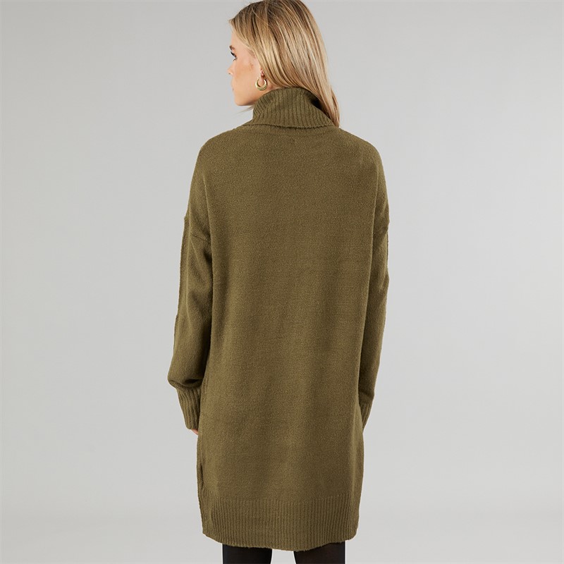 Brave Soul Womens Mingly Roll Neck Knitted Dress Khaki