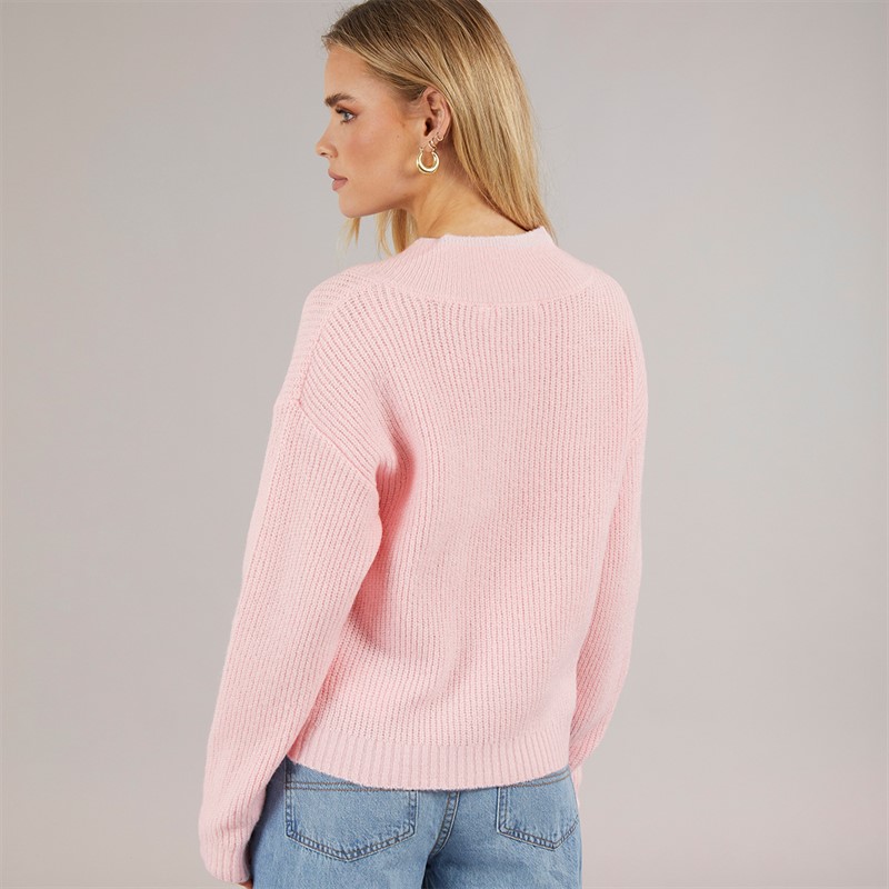Brave Soul Womens Sydney V-Neck Fisherman Jumper Pink
