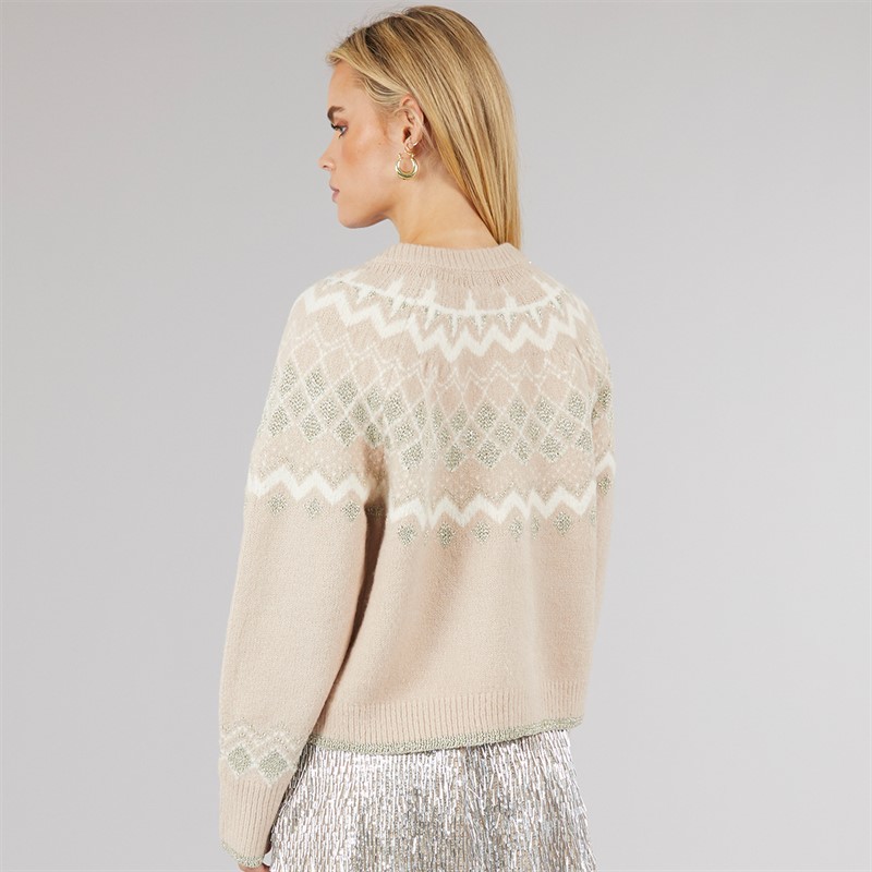 Brave Soul Womens Fansia Fairisle Cardigan Blush/Ivory/Gold