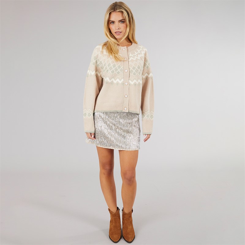 Brave Soul Womens Fansia Fairisle Cardigan Blush/Ivory/Gold