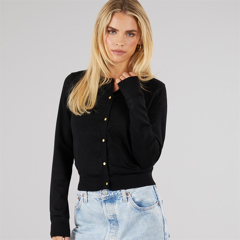 Womens Smarter Crew Neck Cardigan Black - Size S