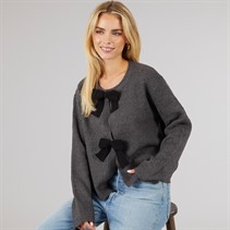 Brave Soul Womens Miya Fisherman Cardigan Grey Melange/Black Bow