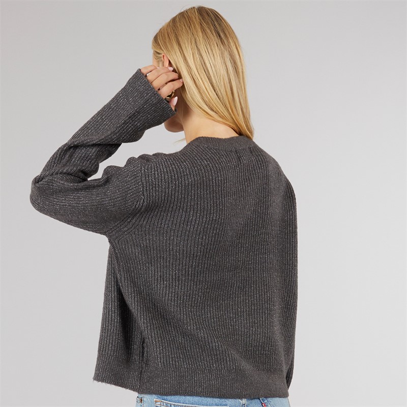 Brave Soul Womens Miya Fisherman Cardigan Grey Melange/Black Bow