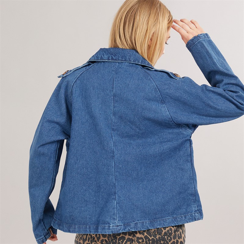 Brave Soul Womens Rach Short Denim Trench Mid Blue Denim