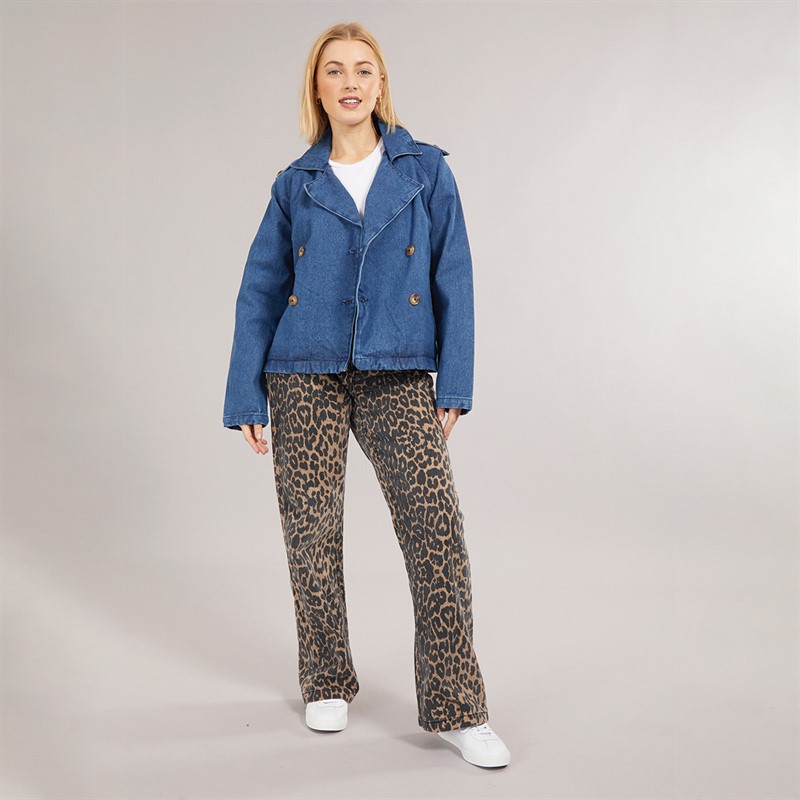 Brave Soul Womens Rach Short Denim Trench Mid Blue Denim