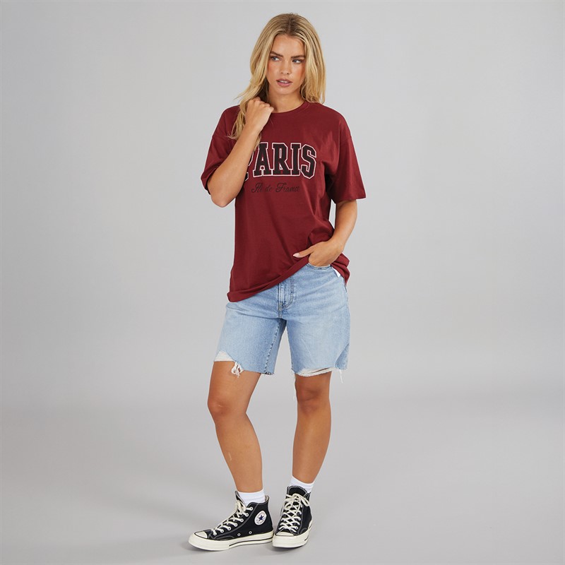 Brave Soul Womens Graphic T-Shirt Burgundy