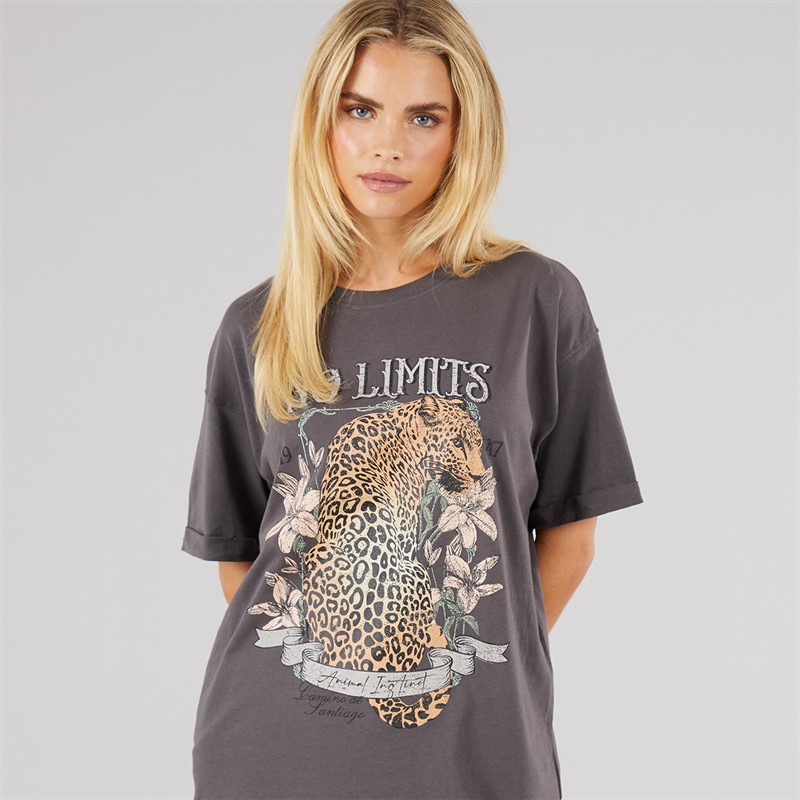 Brave Soul Womens Graphic T-Shirt Dark Charcoal