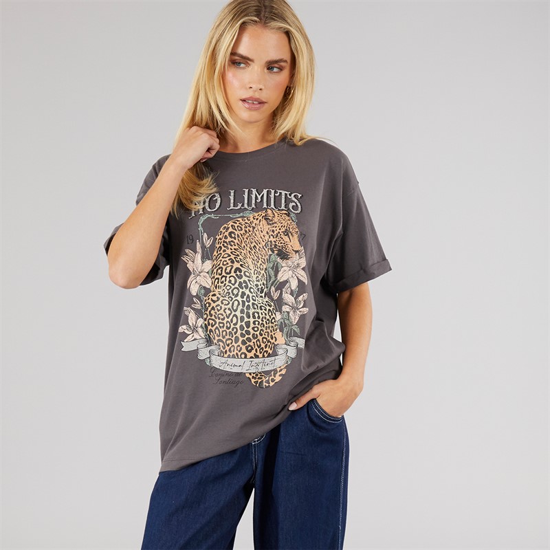 Brave Soul Womens Graphic T-Shirt Dark Charcoal